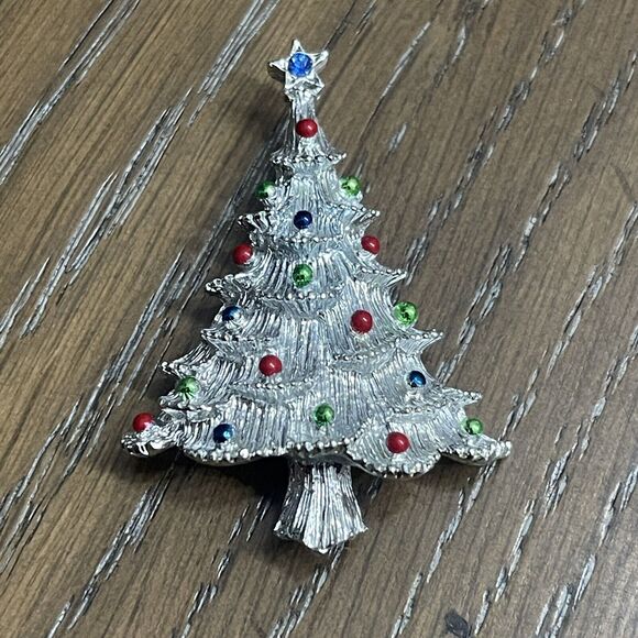 Vintage Gerrys Christmas Tree Brooch Pin Silver Toned Costume Jewelry Estate - Picture 1 of 4